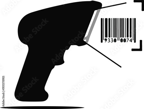 Silhouette of a barcode scanner reading a numeric code