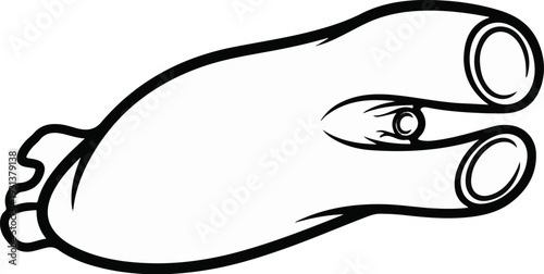 Stylized black outline of a foot with three toes and curved heels