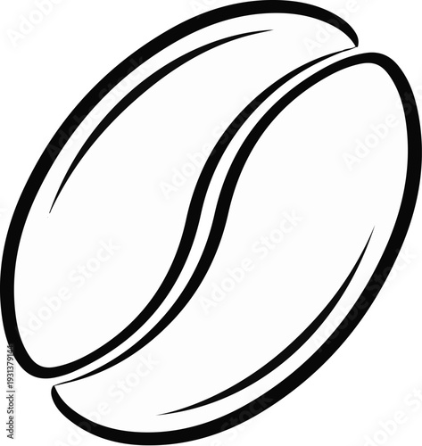 Stylized black and white illustration of a single coffee bean with a central crease