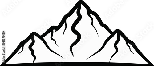 Stylized black mountain range with stark, bold lines and curves