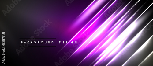 Dark purple background features bright diagonal lines. Modern design with text background design visible. Minimalist aesthetic, vibrant colors.