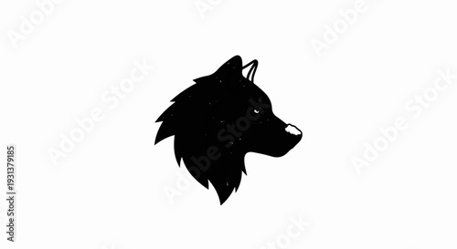 Stylized black wolf head profile with white highlights and speckles
