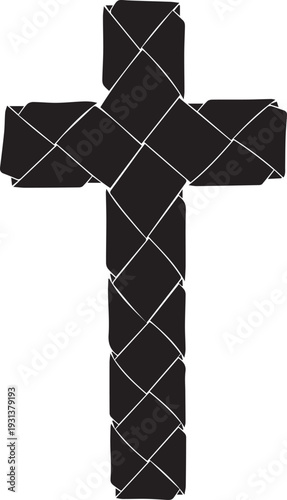 Braided cross vector silhouette made of palm leaves illustration symbol religious line art