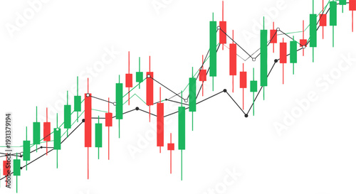 Stock market candlestick chart with green and red bars illustration.