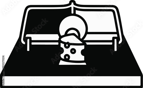 Stylized monochrome icon of a cheese bait on a mousetrap