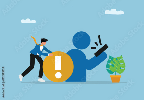 Businessman Sending Alert Notification Symbol to Smartphone User for Digital Communication, Warning Message, Mobile Technology, and Online Information Concept Illustration