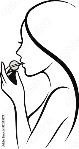 Stylized profile of a woman applying makeup, possibly lipstick