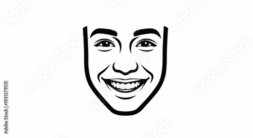 A bold black outline sketch of a smiling person's face