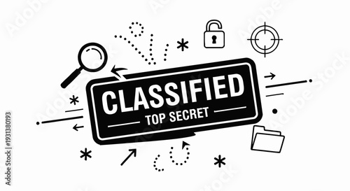 Classified Top Secret Label with Confidential Security Icons.