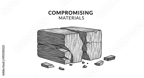 Broken Wooden Block Illustration for Compromising Materials Concept.