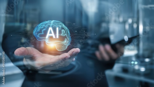 A person holding a glowing AI brain in their hand with a smartphone