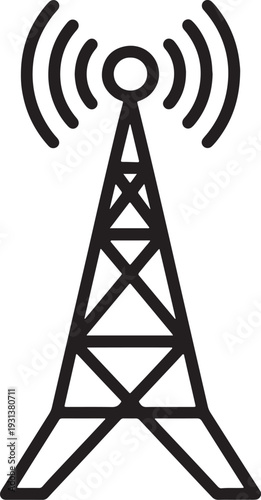 Black and white broadcast tower with transmission waves also transparent background radio communication