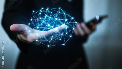 A person holding a glowing network connection in their hand with a smartphone