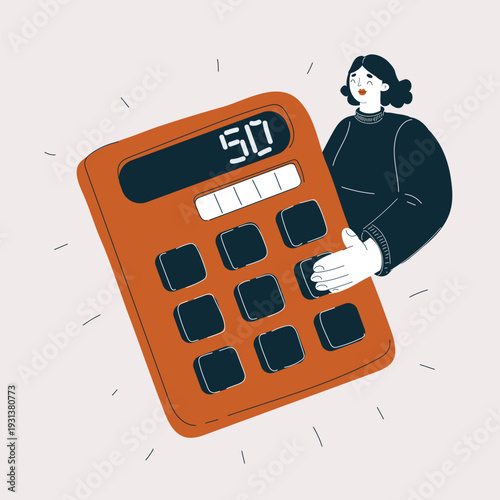 Cartoon vector illustration of woman holding calculator, finance and calculation concept, calculator as metaphor for budgeting, planning and financial management