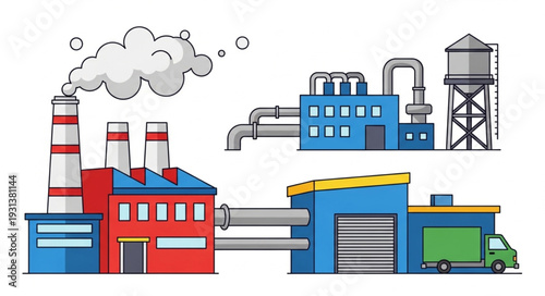 Industrial Factory with Pollution and Truck.