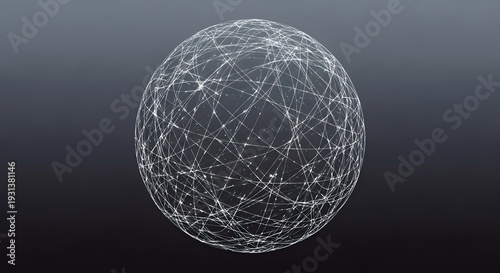 Futuristic glowing sphere representing a complex digital network, illustrating global connections, data transfer, and technological innovation in an abstract and modern visual style