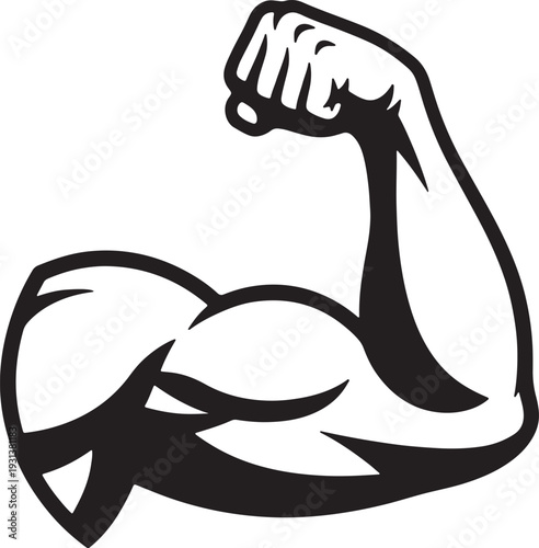 Black and white line of flexed arm showing bicep muscle also transparent background line arm