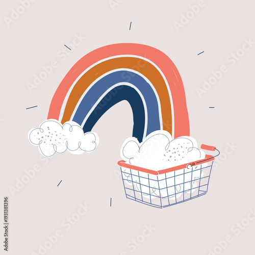 Cartoon vector illustration of rainbow in shopping basket, diversity and positivity concept, rainbow as metaphor for joy, inclusivity and colorful choices