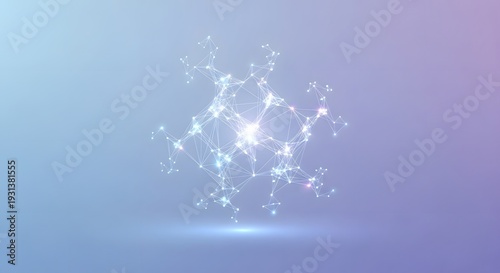 Abstract glowing digital network of interconnected nodes and lines against a smooth gradient background, symbolizing data flow, technological innovation, and complex system interactions