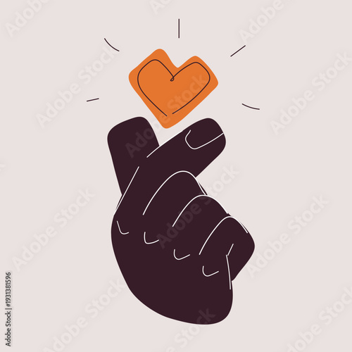Cartoon vector illustration of hand making finger heart gesture, love and affection concept, fingers as metaphor for care, friendship and positive feelings