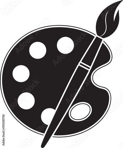 Black and white paint palette with brush used for also transparent background artist