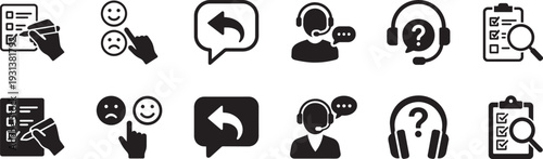 Survey icon set in thin line style. Questionnaire, feedback, and analysis vector collection.