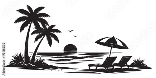 Summer Pool Party Silhouette, Vector Illustration, Isolated on White Background