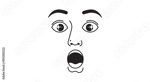 Surprised face with wide open eyes and mouth on white background expressing shock or astonishment