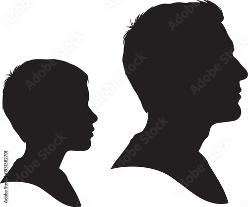 Black silhouettes of a young boy and an older man facing each other also transparent background white