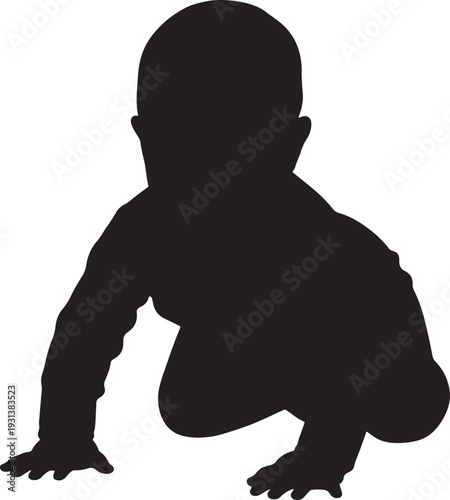 Silhouette of a crawling baby facing forward with arms and legs extended also transparent background