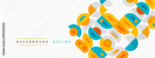 Abstract geometric pattern. Overlapping shapes create dynamic visual texture. Light background enhances colorful elements. Modern design.