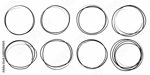 Hand drawn round frame vector set hand drawn sketch pencil scribble style line round frame doodle.
