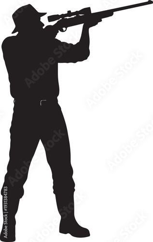 Silhouette of a person aiming a rifle with a scope also transparent background