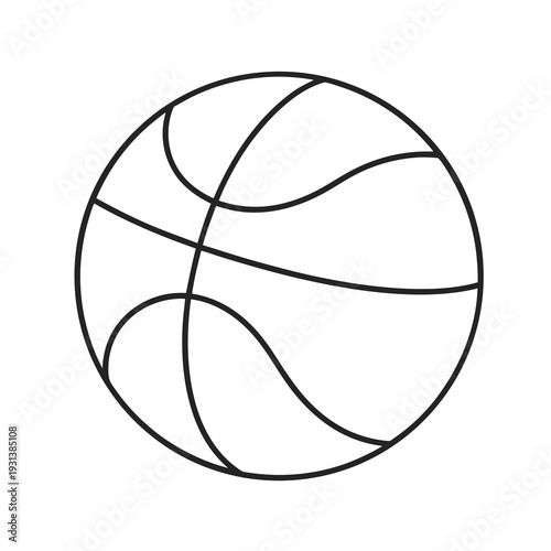 A basic black and white geometric representation of a basketball shows essential seam lines suitable for coloring or further editing.