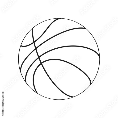 A simple black and white outline drawing of a standard basketball displays the characteristic seam pattern clearly.