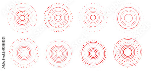 A group of red circular patterns on a white background