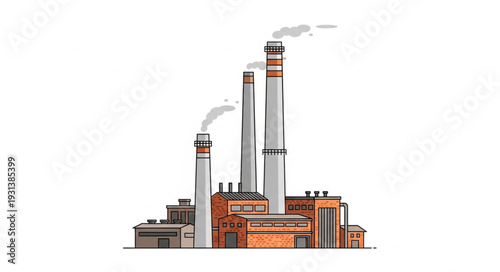 Industrial Factory with Smokestacks and Chimneys.