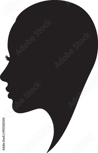 Silhouette of a woman’s side profile with long hair also transparent background side view