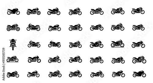 Collection of Motorcycle Silhouettes on White Background.