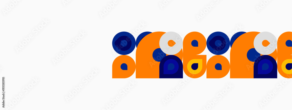 Fototapeta premium Abstract graphic design features orange, navy circles. Pattern repeats creating visual rhythm, simple composition. Modern aesthetic.