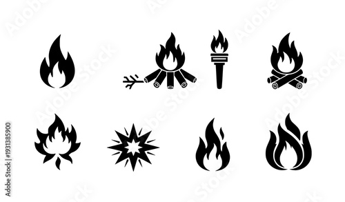 Fire Icon Collection Vector – Flat Flame and Bonfire Symbols