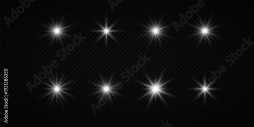 Glowing Star Light Effect with Sparkle Rays and Lens Flare on Transparent Background