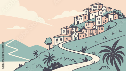 Indian Hillside Town Vector