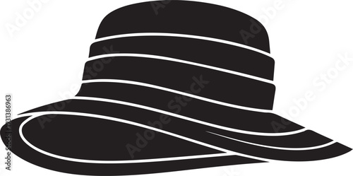 Elegant wide brim sun hat silhouette on transparent background vector illustration line art
