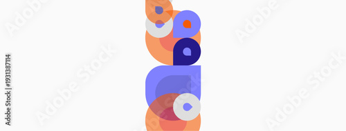 Abstract shapes overlap, creating colorful composition. Soft hues dominate design, suggesting modern aesthetic. Minimalist style.