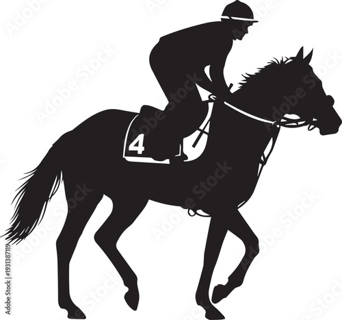 Jockey riding horse silhouette on transparent background vector illustration line art number 4