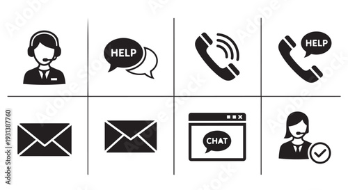 Customer support icons for business communication and help