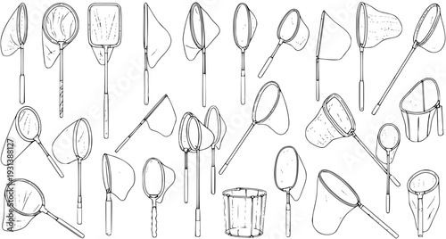 Hand-Drawn Collection of Fishing Nets: Vector Illustration