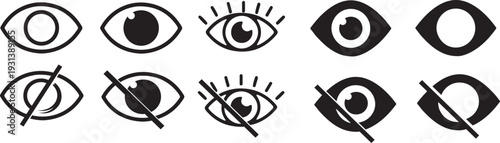 set vector illustration style art of Eye icon set. Eye icon for visible and invisible passwords. 