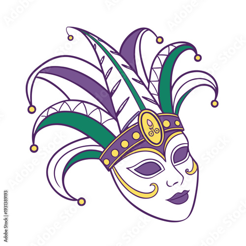Colorful carnival mask vector illustration isolated on white background with floral decorative design